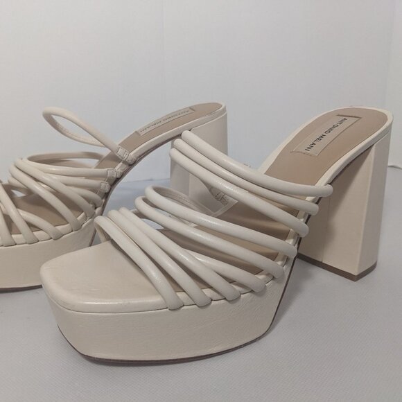 NEW- Womens Antonio Melani Platform Block Heeled Sandals Slip-On White - Picture 1 of 6